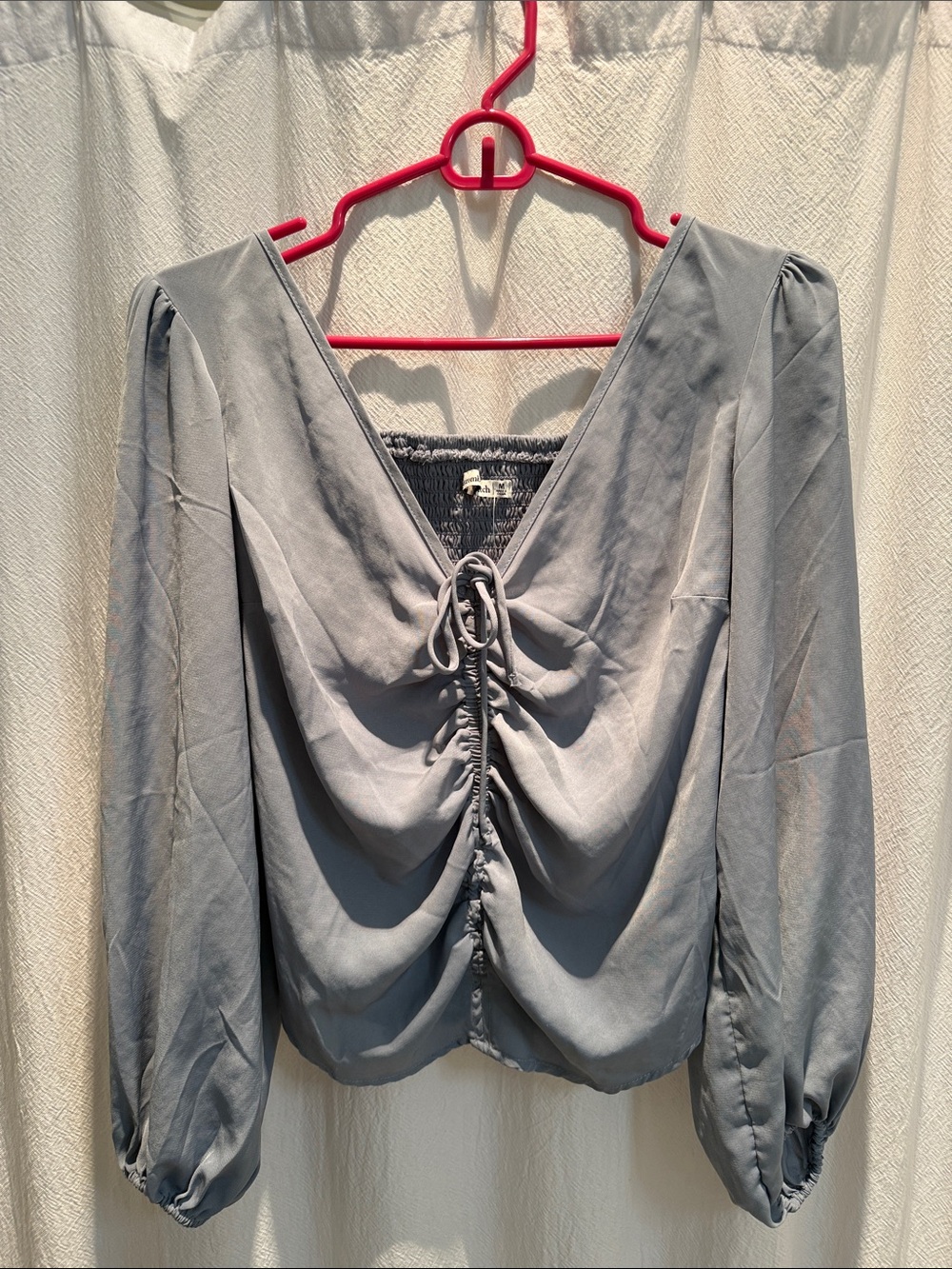 Abercrombie & Fitch Blue Ruched V-Neck Long Sleeve Blouse